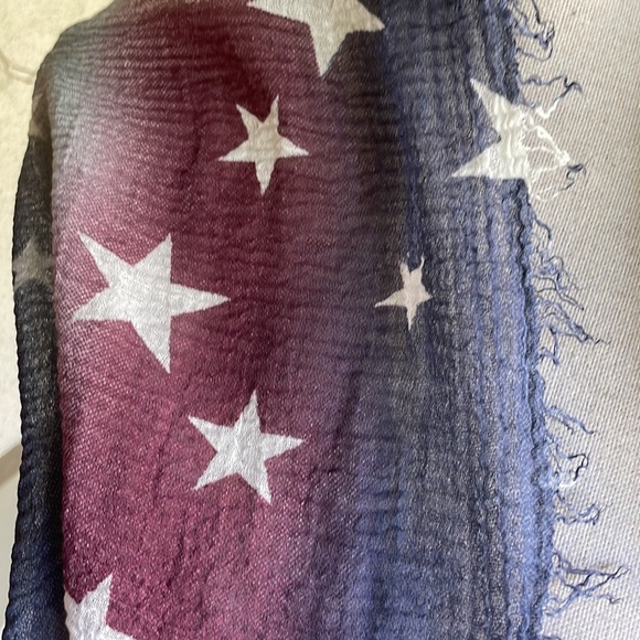 Scarf Americana Independence Day Patriotic red white blue stripes & stars fringe - Picture 7 of 8